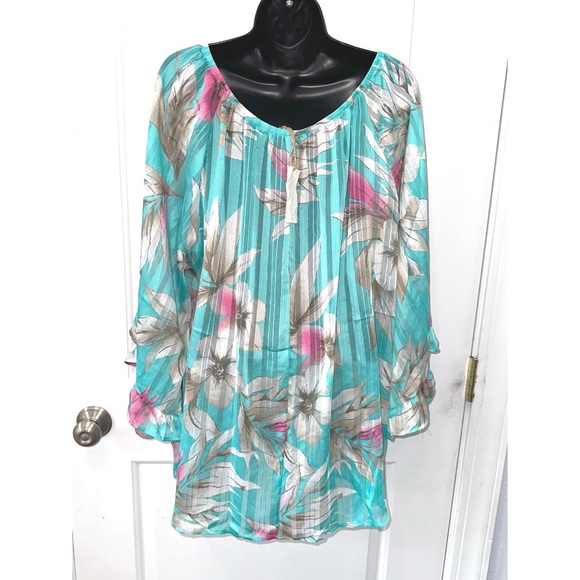 Easel pretty blue floral print long sleeve blouse - Picture 3 of 6